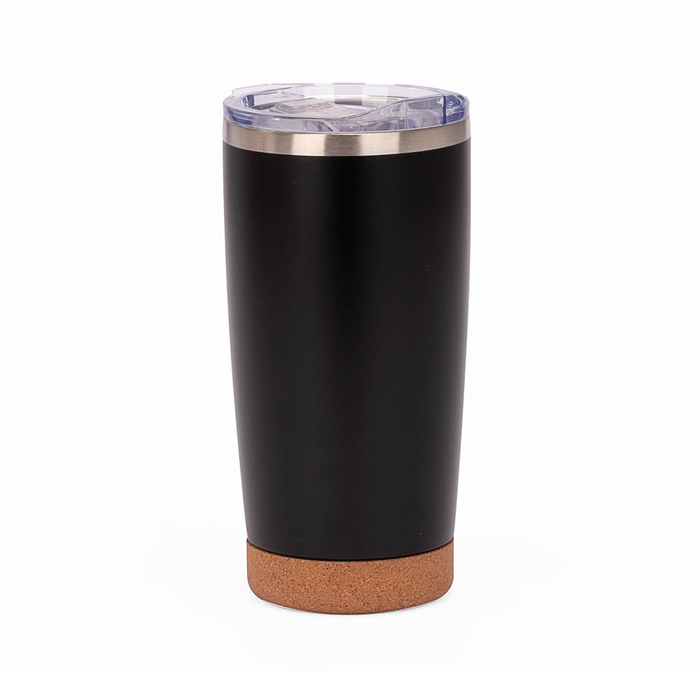 Vaso térmico LUGANO de acero inoxidable con base de corcho 500 ml negro.