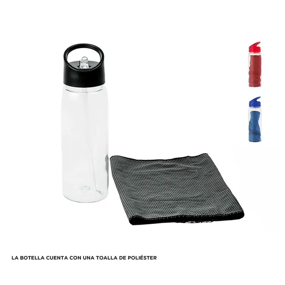 Botella NEREUS de 800 ml con sorbete y toalla deportiva.
