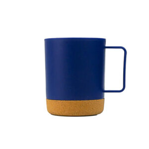 Mug EROS de plástico con base de corcho, color azul.