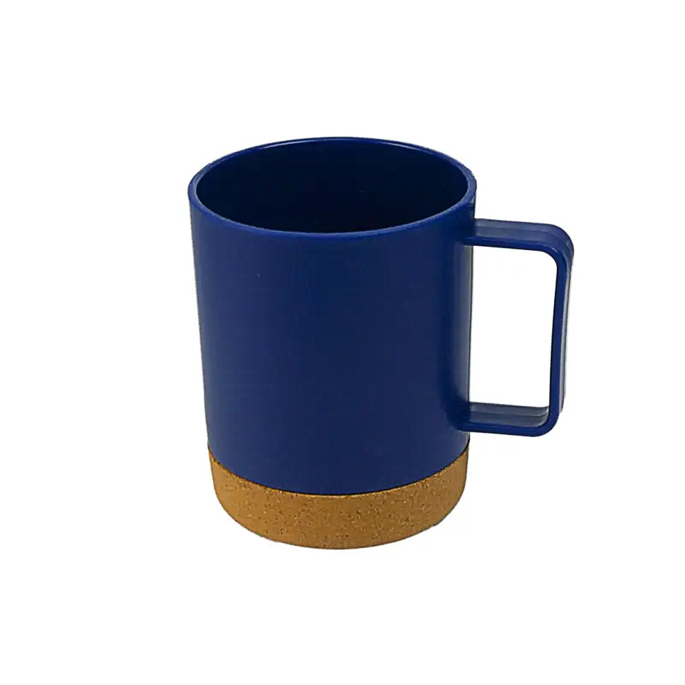 Mug EROS de plástico con base de corcho, color azul.