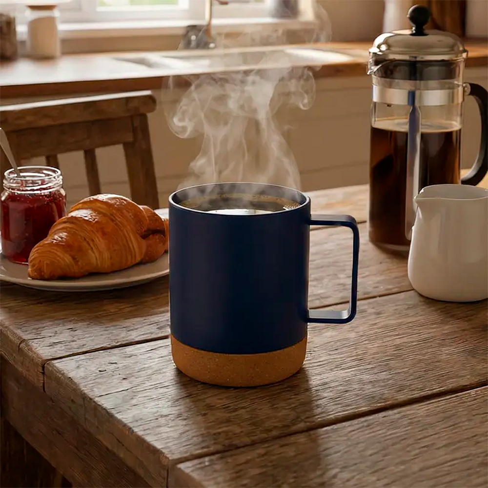 Mockup Mug EROS de plástico con base de corcho.