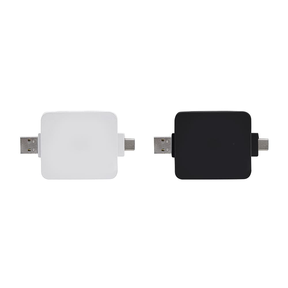 Adaptador HUB multipuerto USB HUBERT TEC711 compacto con puertos USB A y USB C. Color blanco y negro.