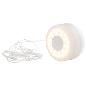 Guirnalda de luces led RADIANT. Lámpara portátil. Linterna recargable. Tira de 8 m. de largo de luz led cálida. Batería de litio recargable.