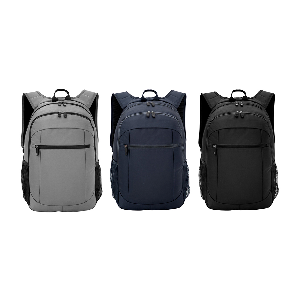 Mochila porta notebook FORLAND de 22 litros en colores gris, azul y negro.
