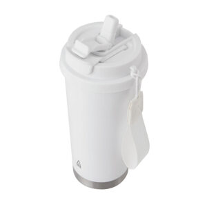 Mug térmico LUNGO 500 ml acero inoxidable doble pared con bombilla y correa.