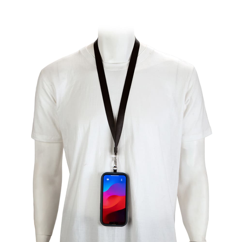 Lanyard Porta Celular CASIOPEIA LAN161 color negro con mosquetón metálico