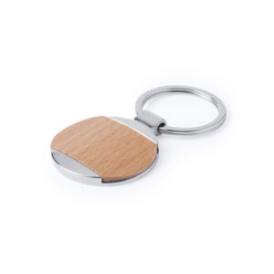 Llavero metálico WoodStyle con aplicación de madera y estuche premium