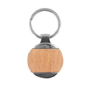 Llavero metálico WoodStyle con aplicación de madera y estuche premium