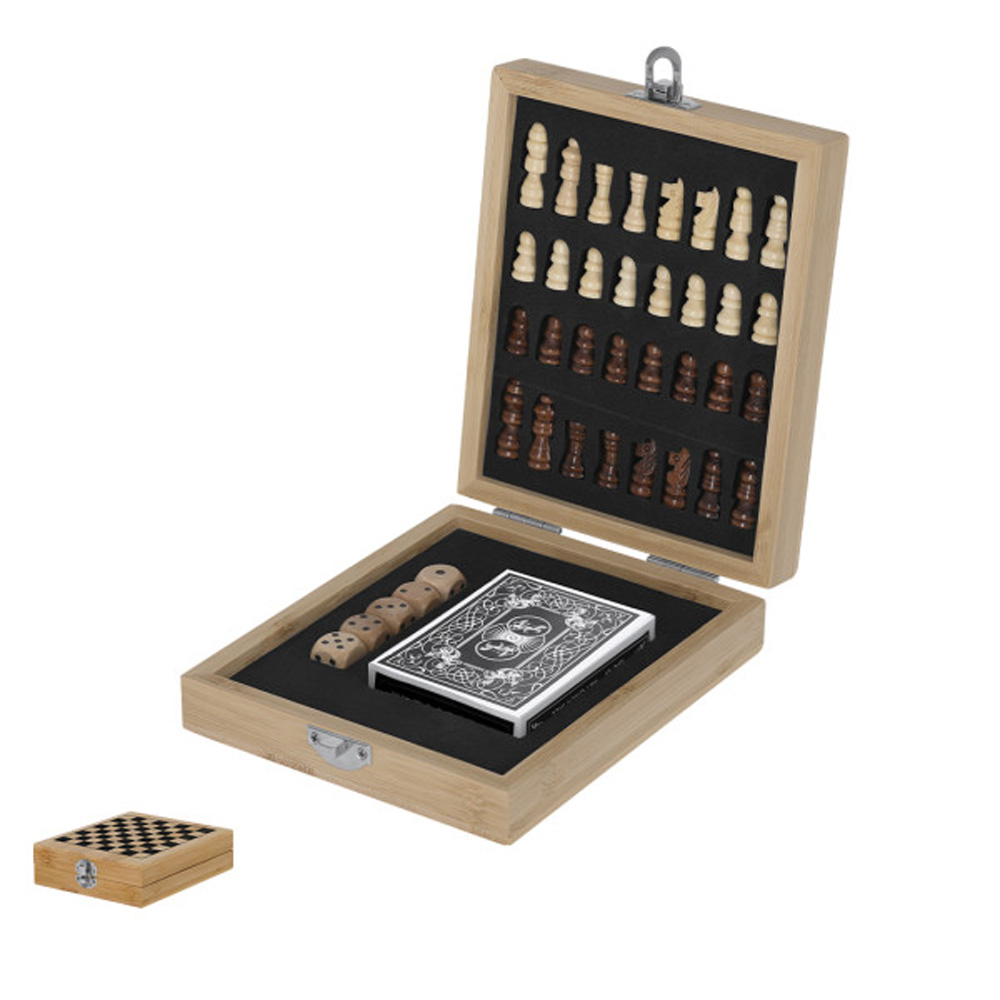 Set Juegos Londox TL400 de bambú con ajedrez dados y cartas