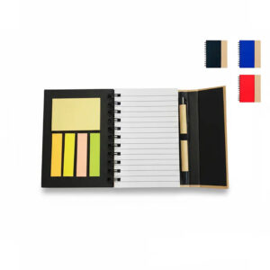 Set memo sticky con libreta notas adhesivas y bolígrafo.