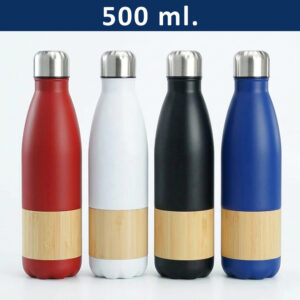 Botella Térmica Bamboo Steel 500 ml con detalle de bambú