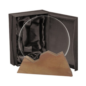 Galvano Crystal Apex de cristal con base de madera para reconocimiento corporativo