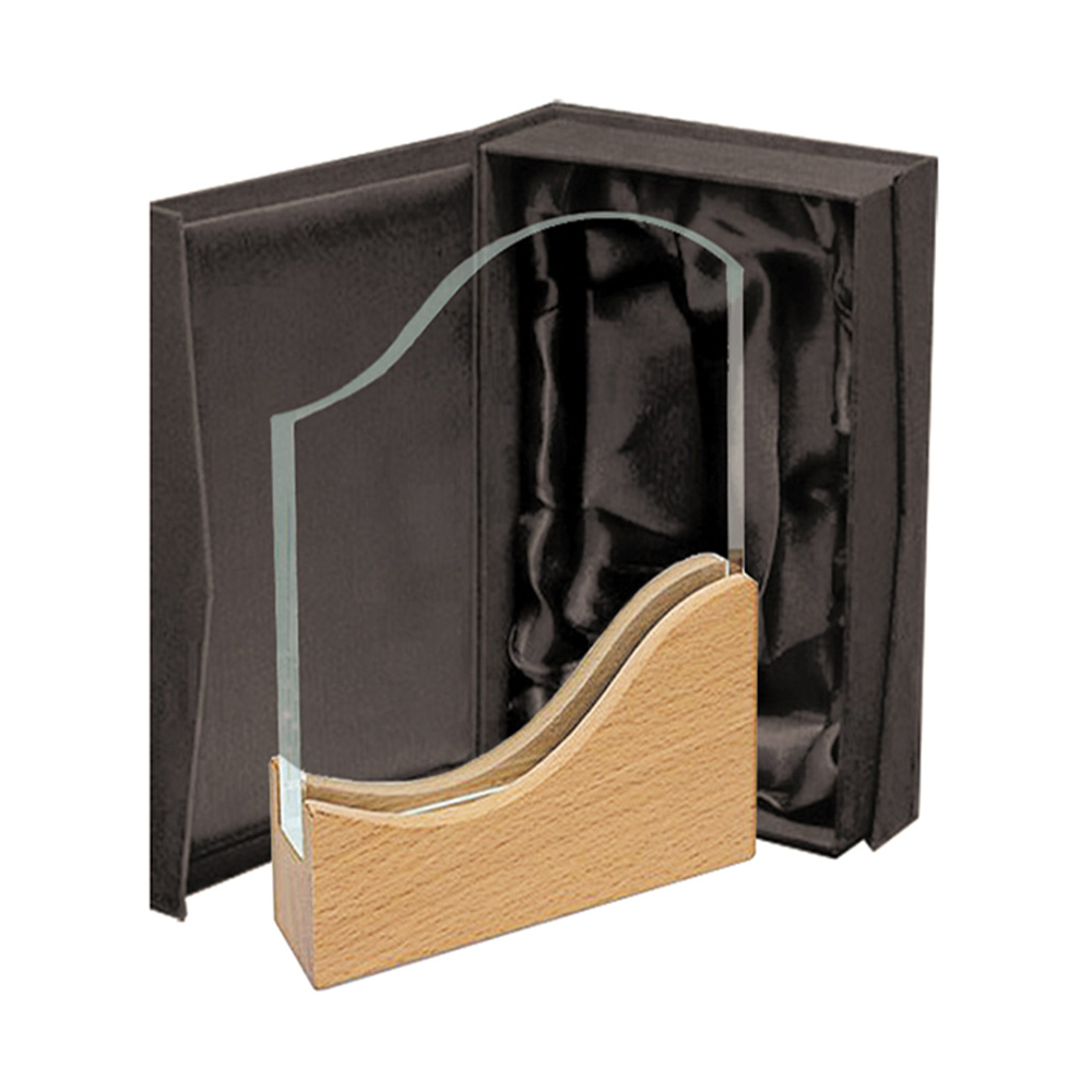 Galvano Crystal Prestige de cristal con base de madera para reconocimiento corporativo