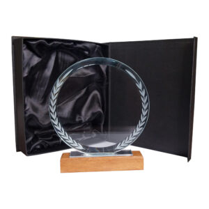 Galvano Crystal Quadra de cristal con base de madera y estuche premium