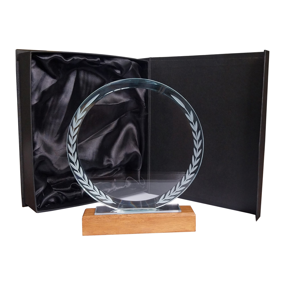 Galvano Crystal Quadra de cristal con base de madera y estuche premium
