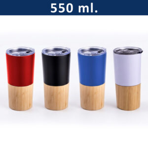 Mug Térmico Bamboo Steel 550 ml con base de bambú