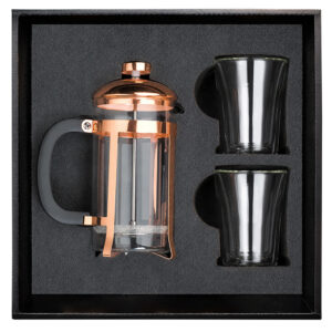 Set Cafetera Francesa con vasos acabado cobre