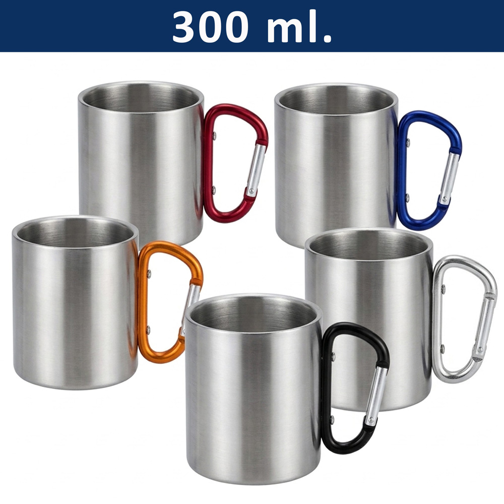 Tazón de Acero Inoxidable 300 ml con asa mosquetón