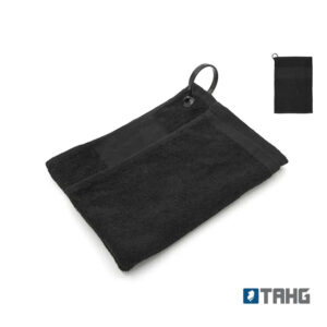 Toalla de Golf Caddy Premium de algodón negro con argolla metálica