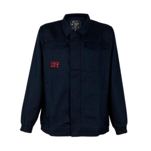 Chaqueta Ignífuga Antiácida 100% algodón para hombre certificada, color azul, ideal para trabajos industriales de alto riesgo.