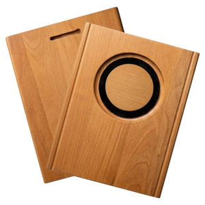 Galvano Premium Rauli Círculo de madera con fondo aterciopelado negro