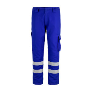 Pantalón Ignífugo Antiestático Hombre 100% algodón color azulino con cinta reflectiva para trabajos industriales.