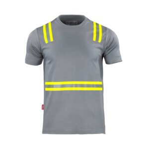 Polera Híbrida Dual Manga Corta Hombre disponible en gris, rojo y azul para uniformes corporativos.
