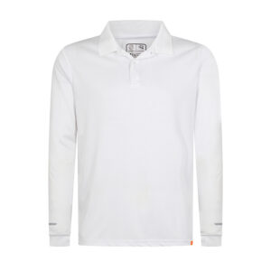 Polera Polo WorkDry Manga Larga Hombre disponible en blanco y azulino para uniformes corporativos.