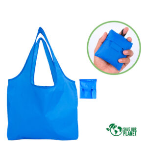 Bolsa Plegable RPET 15L fabricada en tela reciclada Ripstop con bolsita integrada para compras y regalos corporativos.