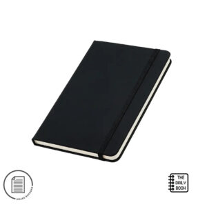 Cuaderno Borges A5 de tapa dura en PU con 96 hojas rayadas, cierre elástico y cinta marcadora para regalos corporativos.