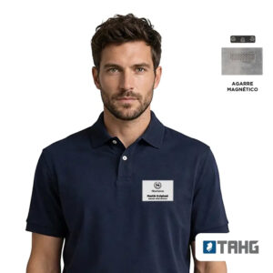 Name Tag Blanco Grande con sistema magnético de sujeción, fabricado en aluminio, ABS e imán para identificación corporativa.