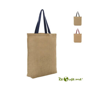 Tote Bali de yute reciclado con asas largas reforzadas de algodón para compras y regalos corporativos sustentables.