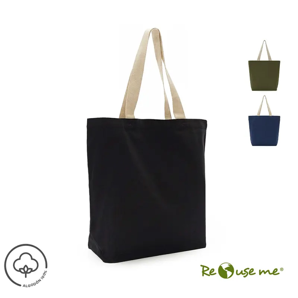 Tote Bay de canvas de algodón 100% con asas largas, 28 litros de capacidad y diseño reutilizable para uso diario.