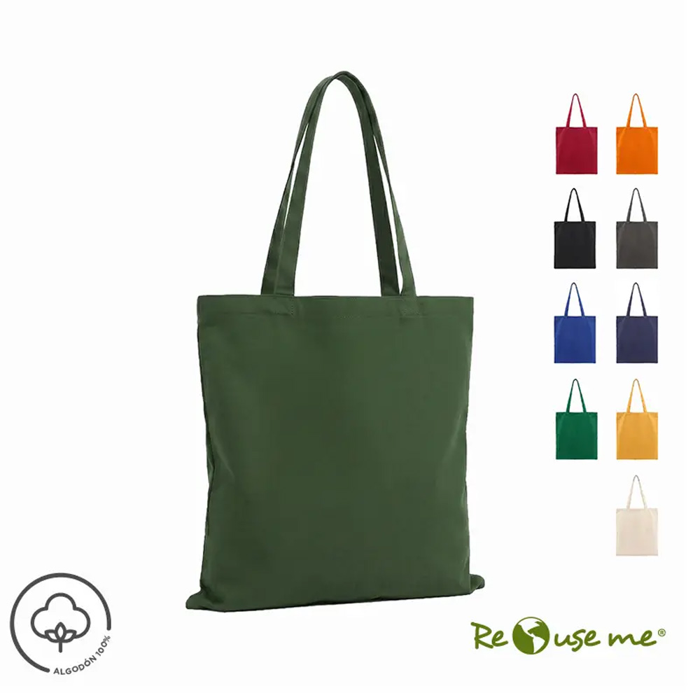 Tote Guyana de algodón reciclado con asas largas reforzadas, 14 litros de capacidad y diseño reutilizable para promociones ecológicas.