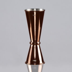 Jigger dosificador doble de acero inoxidable con acabado cobre de 25 y 50 ml